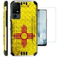 thumbnail image 1 of Compatible with TCL 40 XL; Brushed Metal Texture Hybrid Silver Guard Phone Case Cover + TEMPERED GLASS (New Mexico Flag Crosshatch), 1 of 3