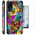 thumbnail image 1 of Compatible with TCL 40 XL; Brushed Metal Texture Hybrid Silver Guard Phone Case Cover + TEMPERED GLASS (Pineapple Party), 1 of 3