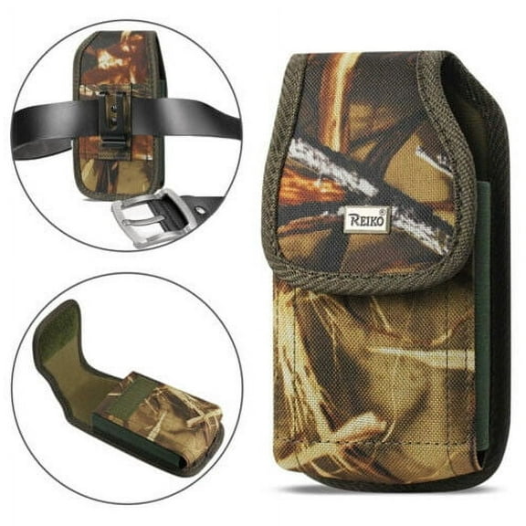 Compatible with TCL Flip 3 - Heavy Duty Rugged Camo Vertical Case and Metal Clip on the back