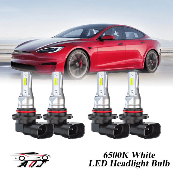 Compatible with Tesla Model S 2012-2022 LED Headlight Bulbs KIT High Low Beam Combo (Pack of 4) , 6500K White 10,000LM Super Bright, Plug and Play
