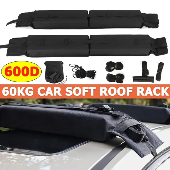 Compatible with Universal Car 600D Oxford Soft Roof Rack Cross Bars Black Kayak Luggage Carrier Roof Mount Cargo Storage Bracket