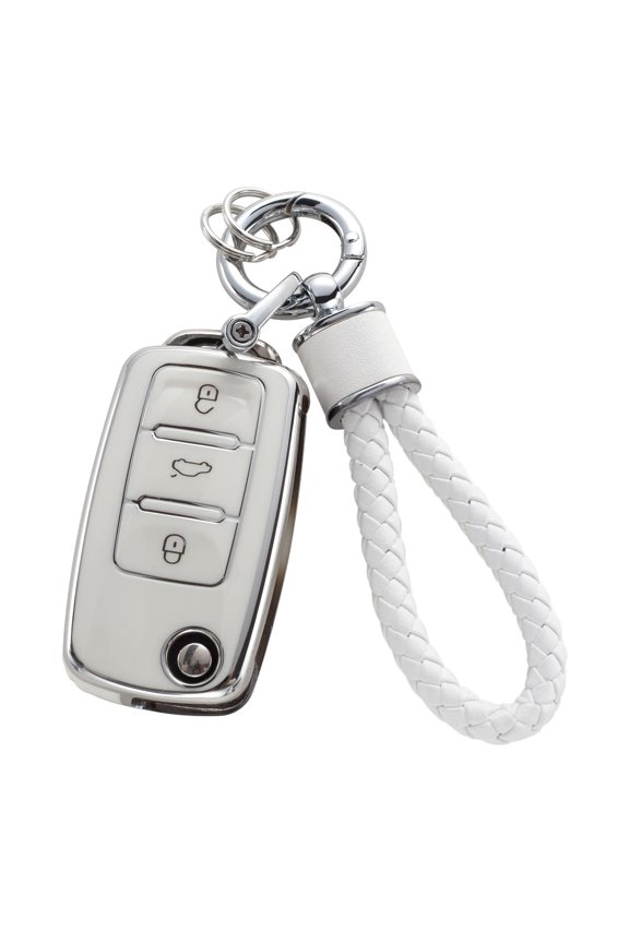 Compatible with VW Volkswagen Key Fob Cover with Keychain Soft TPU Key Case Protection Shell Fit for VW Jetta Golf Polo MK6 Passat Tiguan Beetle