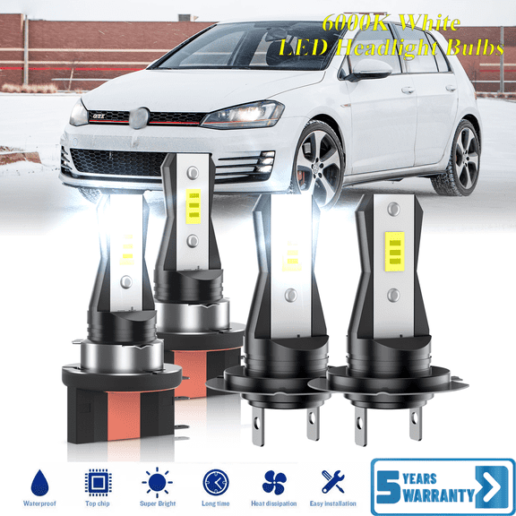 Compatible with Volkswagen GTI 2010-2018 H15 H7 LED Headlight KIT High Low Beam Combo Bulbs (Pack of 4) , 6000K White Super Bright, Plug and Play
