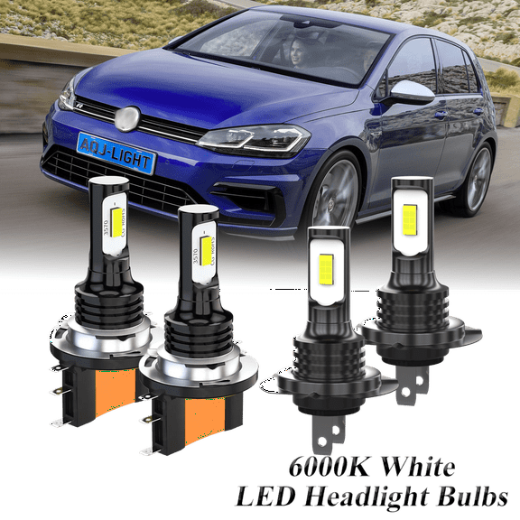 Compatible with Volkswagen Golf R 2012 2013 2015-2018 H15 H7 LED Headlight KIT Combo Bulbs(Pack of 4) , 6000K High Low Beam Super Bright White