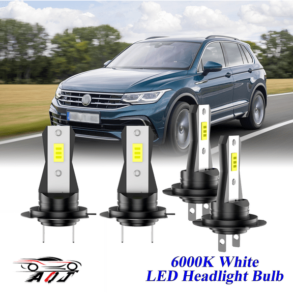 Compatible with Volkswagen Tiguan 2019 2020 2021 LED Headlight KIT High Low Beam Combo Bulbs (Pack of 4) , 6000K White Super Bright, Plug and Play