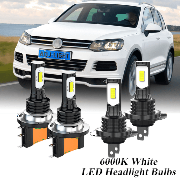 Compatible with Volkswagen Touareg 2011-2014 H15 H7 LED Headlight KIT Combo Bulbs(Pack of 4) , 6000K High Low Beam Super Bright White