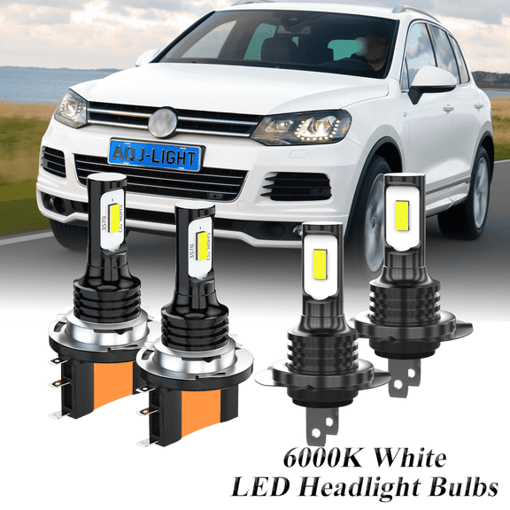 Compatible with Volkswagen Touareg 2011-2014  H15 H7 LED Headlight KIT Combo Bulbs(Pack of 4) , 6000K High Low Beam Super Bright White