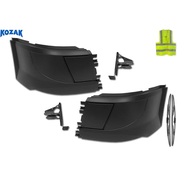 Compatible with Volvo VNL 2016-2017 Bumper Extension Corners w/Brackets Set No Fog Light Hole