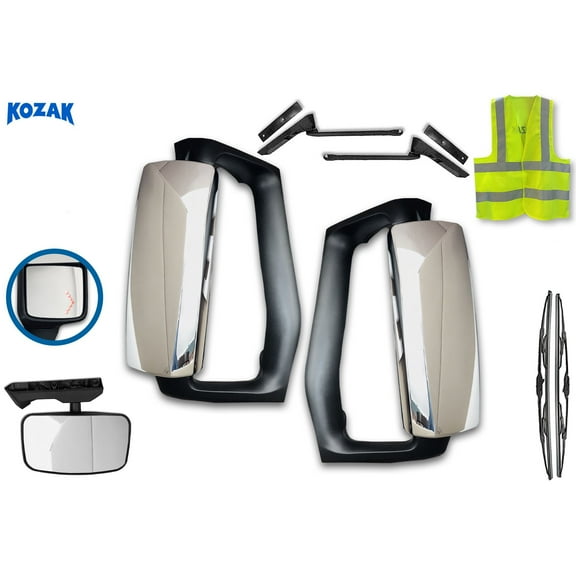 Compatible with Volvo VNL VNM VNX 2004-2023 Side View Door Mirrors Power Heated Chrome w/ Arm Set & Look Down Mirror
