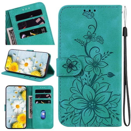 Compatible with Xiaomi 12T/12T Pro Case Card Holder Magnetic Wallet Kickstand Embossed Lily