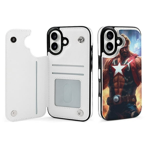 Compatible with iPhone 11 12 13 mini 14 15 16 Pro Max Plus Wallet Case with Card Holder, PU Leather Kickstand Card Slots Case ( Hero, iPhone 16 Pro)