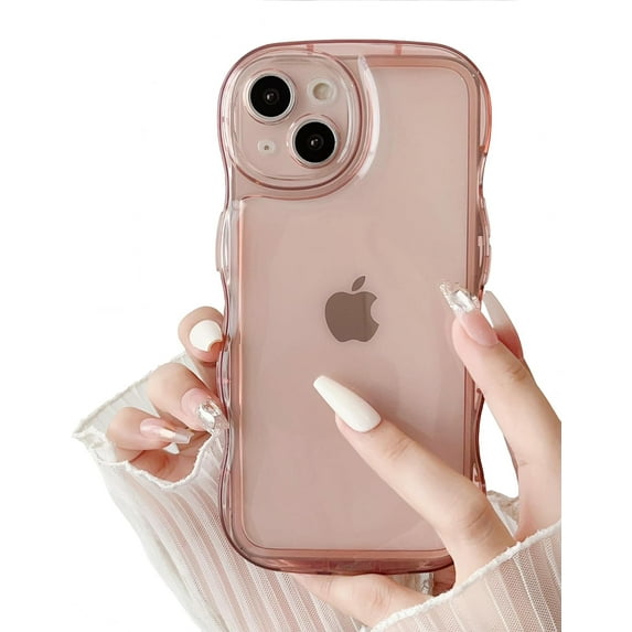 Compatible with iPhone 11 Case,Curly Wave Frame Case Candy Color Transparent Phone Case for iPhone 11,Light Pink