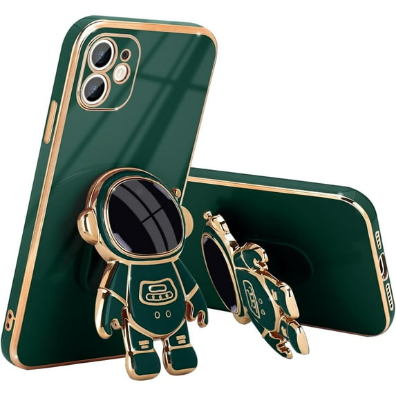 Compatible with iPhone 11 Case Cute 3D Astronaut Stand Design Camera Protection Shockproof Soft Back Cover for Apple iPhone 11 Phone Case Dark Green