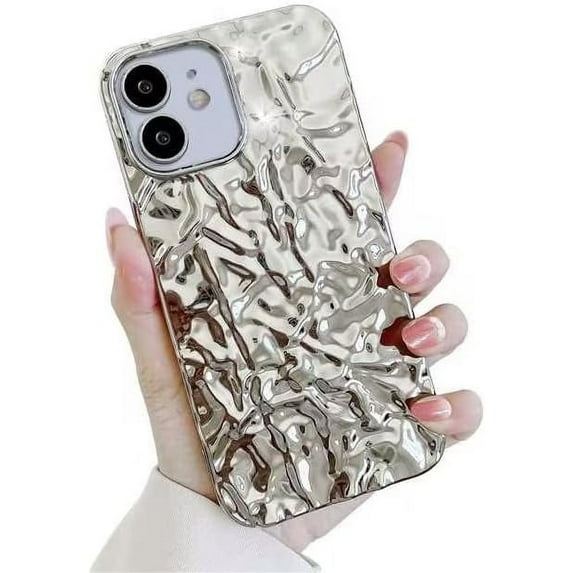 Compatible with iPhone 11 Case, Cute 3D Tin Foil Pleated Luxury Phone Cover for Women Girls Cool Bling Designer Soft Slim Case for iPhone 11 Silver
