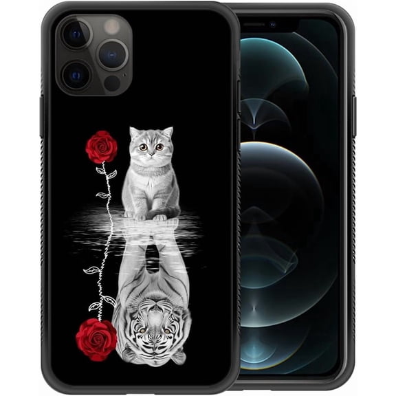 Compatible with iPhone 11 Case,Pattern Design Hard PC Back Cover Non-Slip Soft TPU Protective Case for iPhone 11 for Women 6.1inch-Rose Cat Tiger