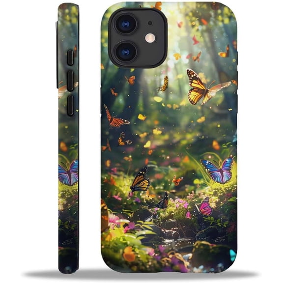Compatible with iPhone 11 Case, Sun Forest Butterfly 11 2 in 1 Silicone Mixed Hard Pc Case, Durable Shock-Proof Protection Pattern Design