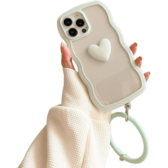 Compatible with iPhone 11 Case for Women/Girls, Cute Curly Wave 3D Love-Heart Anti-Scratch Shockproof Case with Bracelet for iPhone 11, Green