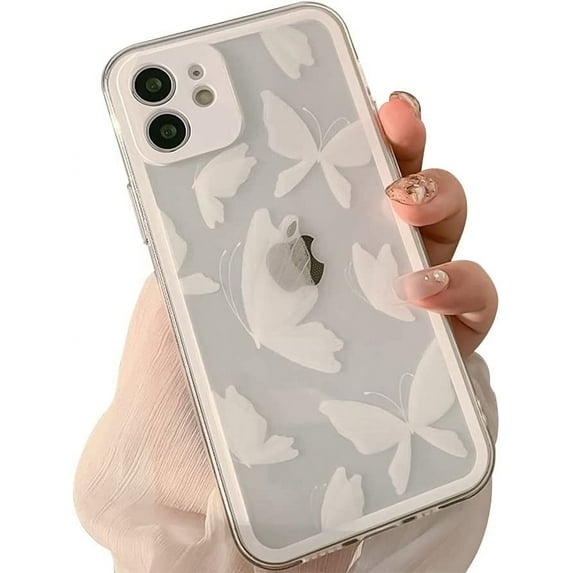Compatible with iPhone 11 Case, with Clear Cute Butterfly White Case for Girls Woman Soft Slim TPU Drop Bumper Case for iPhone 11-White