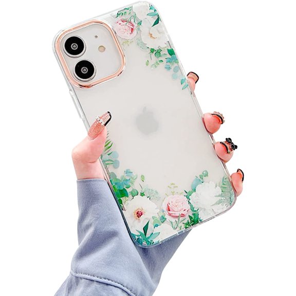 Compatible with iPhone 11 Case, with Cute Flowers Floral Elegant PC Back Soft TPU Bumper Shockproof Clear Case for Women Man iPhone 11-Green