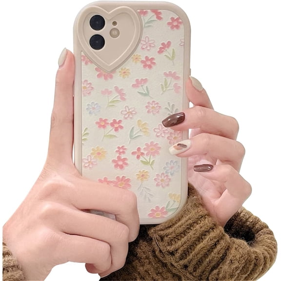 Compatible with iPhone 11 Case with Cute Flowers Floral Pattern for Women Girls Soft Silicone Love Lens Protection Case for iPhone 11 -White