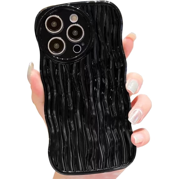 Compatible with iPhone 11 Pro Case for Women/Girls, Cute Wave Edge Water Ripples Back Cover Soft TPU Shockproof Case for iPhone 11 Pro, Black