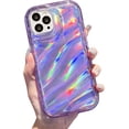 thumbnail image 1 of Compatible with iPhone 11 Pro Max Curly Wavy Case, 3D Water Ripple Pattern Glitter Bling Laser Soft Shockproof Cover for Women Girls 6.5 inch, Purple, 1 of 12