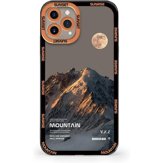 Compatible with iPhone 11 case Snow Mountain, Cute Anime Case Aesthetic for Women Girls,Orange,6.1 inch