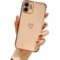 thumbnail image 1 of Compatible with iPhone 12 Case, Cut Cartoon Soft Silicone Love Heart Pattern Slim Protective Shockproof Girls Women Case Cover for iPhone 12 -Gold, 1 of 13