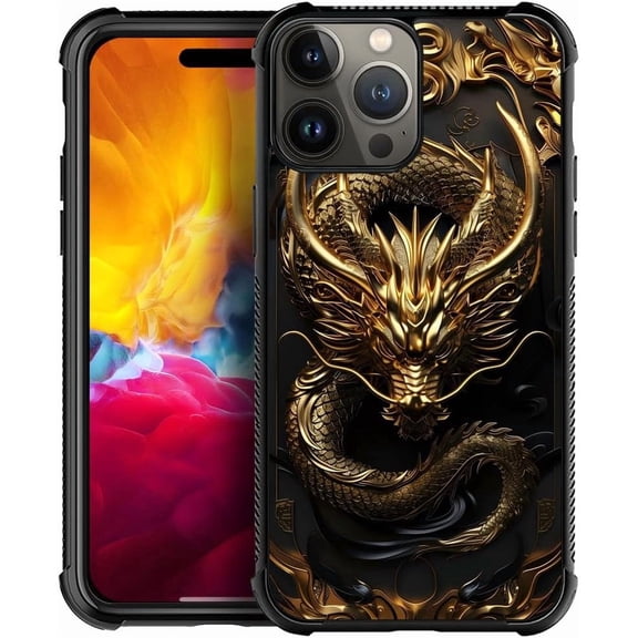 Compatible with iPhone 12 Case, Golden Dragon for Men Boys, Anti-Scratch Soft TPU Shockproof Unique Protective Cover Pattern Design