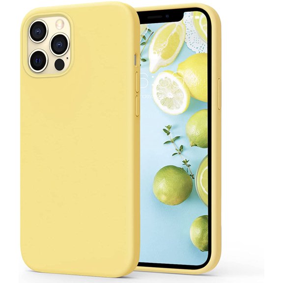 Compatible with iPhone 12 Case and iPhone 12 Pro Silicone Cases (2020), Microfiber Cloth Lining Silicone Gel Shell Case - Lemon Yellow