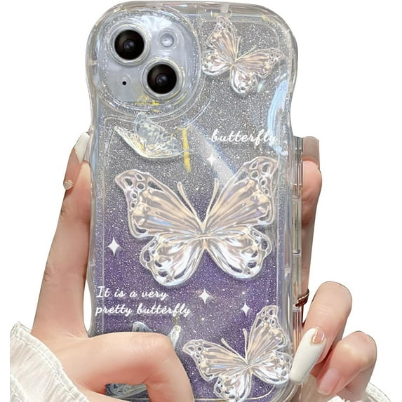 Compatible with iPhone 12 Case for Women/Girls, Cute Butterfly Glitter Bling Anti-Scratch Shockproof Case for iPhone 12, Purple