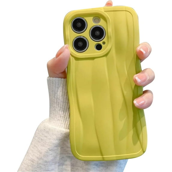 Compatible with iPhone 12 Case for Women/Girls, Cute Solid Candy Colours Wave Simple Skin Feeling Anti-Scratch Shockproof Case for iPhone 12, Yellow
