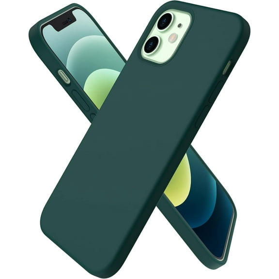 Compatible with iPhone 12 Mini Case, Slim Liquid Silicone 3 Layers Full Covered Soft Gel Rubber with Microfiber Case Cover 5.4 inch-Cyprus Green