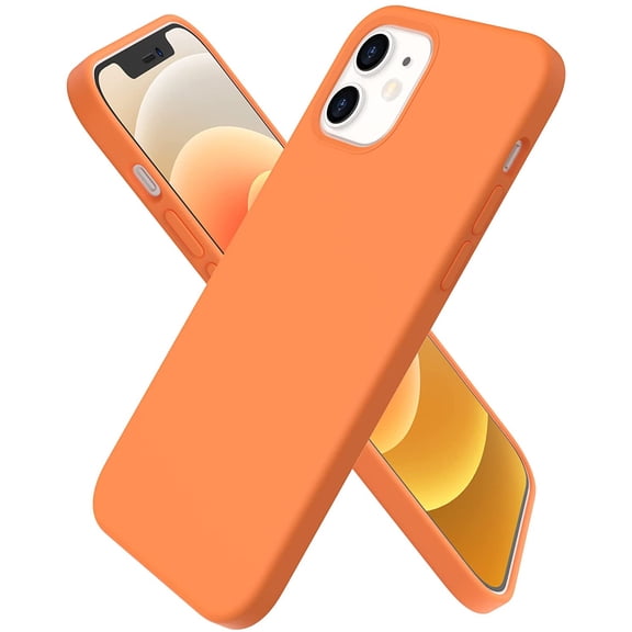 Compatible with iPhone 12 Mini Case, Slim Liquid Silicone 3 Layers Full Covered Soft Gel Rubber with Microfiber Case Cover 5.4 inch-Living Coral