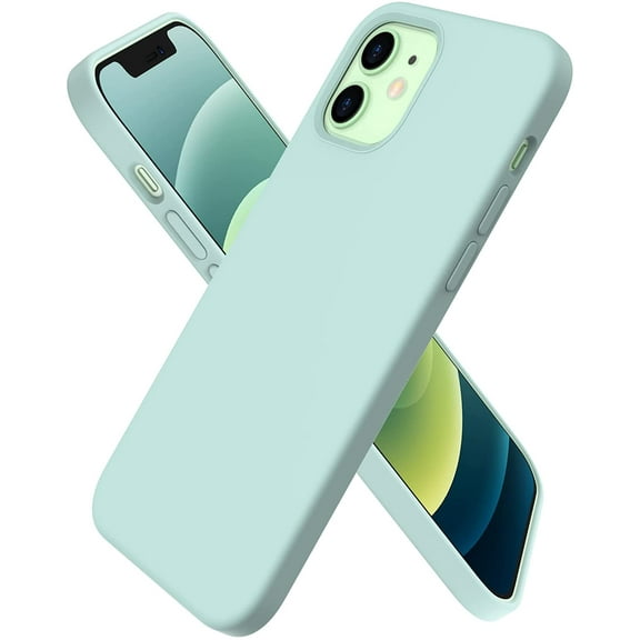 Compatible with iPhone 12 Mini Case, Slim Liquid Silicone 3 Layers Full Covered Soft Gel Rubber with Microfiber Case Cover 5.4 inch-Mint Green