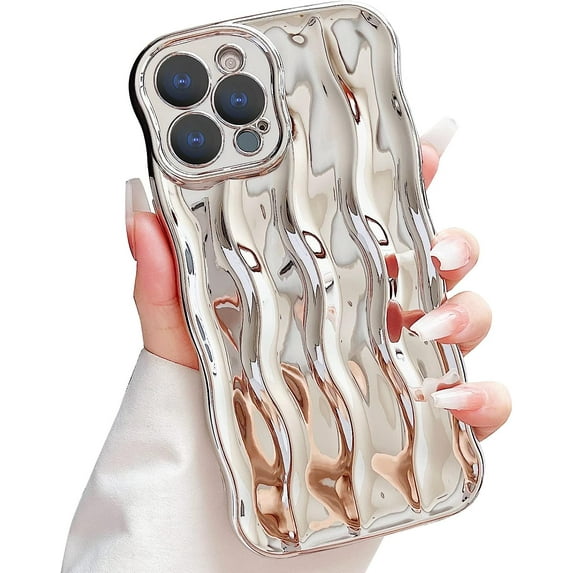 Compatible with iPhone 12 Pro Case Water Ripple Pattern Cute Curly Wave Frame Shape Shockproof Soft TPU Case for Women Girls Slim Phone Case (Silver)