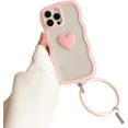 thumbnail image 1 of Compatible with iPhone 12 Pro Case for Women/Girls, Cute Curly Wave 3D Love-Heart Anti-Scratch Shockproof Case with Bracelet for iPhone 12 Pro, Pink, 1 of 9