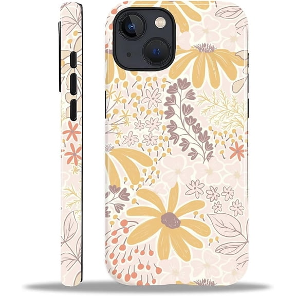 Compatible with iPhone 13 14 Case, Boho Flowers Cover for Women Men, Shockproof Soft TPU and Hard PC Protective Phone Case for iPhone 13 14