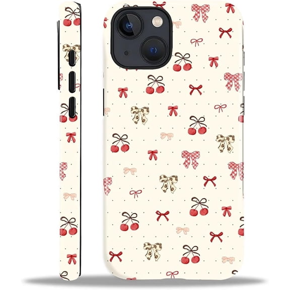 Compatible with iPhone 13 14 Case, Cherry Leopard Bow Cover for Women Men, Shockproof Soft TPU and Hard PC Protective Phone Case for iPhone 13 14