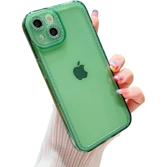 Compatible with iPhone 13 6.1 inch Case，Glitter Bling Cute Clear for Women Girls Case Soft TPU Silicone Shockproof Case Designed for iPhone 13-Green