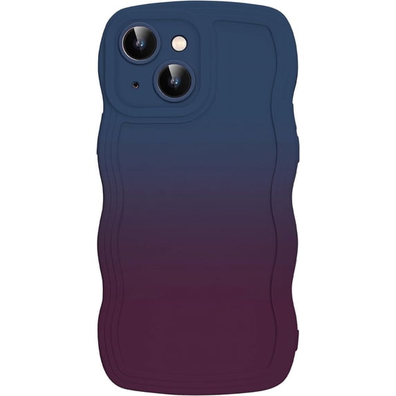 Compatible with iPhone 13 Case 6.1" 2021, Cute Kawaii Curly Wave Frame Shape Soft TPU Shockproof Protective Phone Cover for Women Girls, Blue/Red