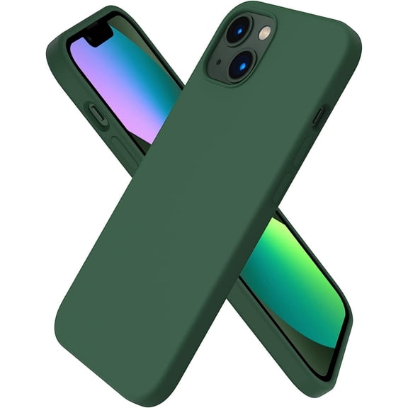 Compatible with iPhone 13 Case 6.1, Slim Liquid Silicone 3 Layers Full Covered Soft Gel Rubber Case Cover 6.1 inch-Clover Green