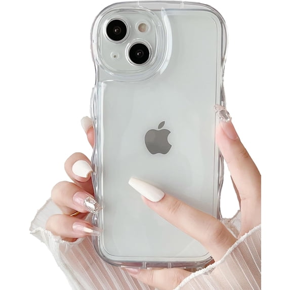 Compatible with iPhone 13 Case,Curly Wave Frame Case Candy Color Transparent Phone Case for iPhone 13,Clear