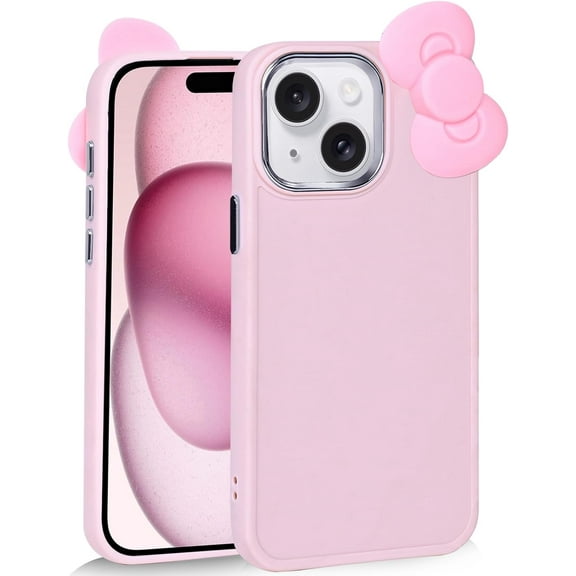 Compatible with iPhone 13 Case, Cute 3D Bowknot Design Soft Silicone Shockproof Cover for iPhone 13 6.1" 2021 Pink