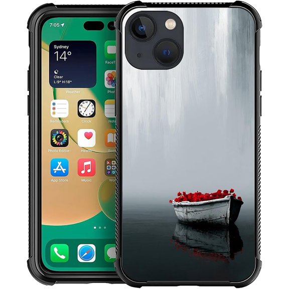 Compatible with iPhone 13 Case Non Slip Screen Lens Protection Case for Girl Boy Cute Pattern Floating Florals On Tranquil Lake