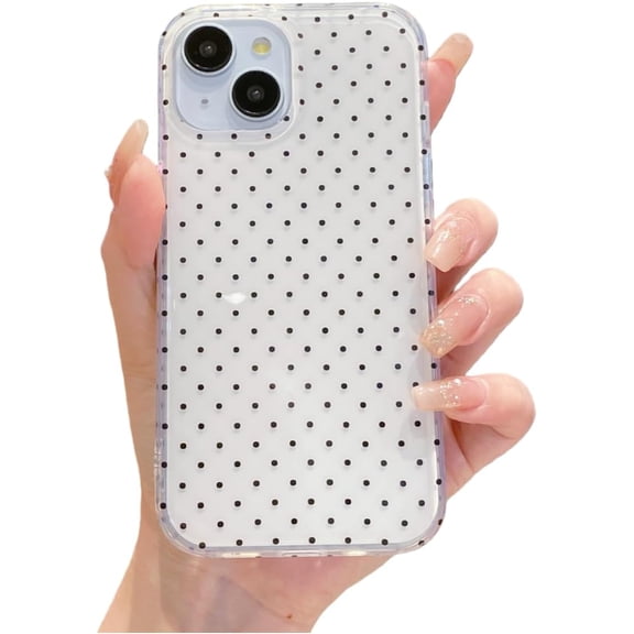 Compatible with iPhone 13 Case, Polka Dots Phone Case, Cute Slim Shockproof Protective Phone Cover for Women Girls - White