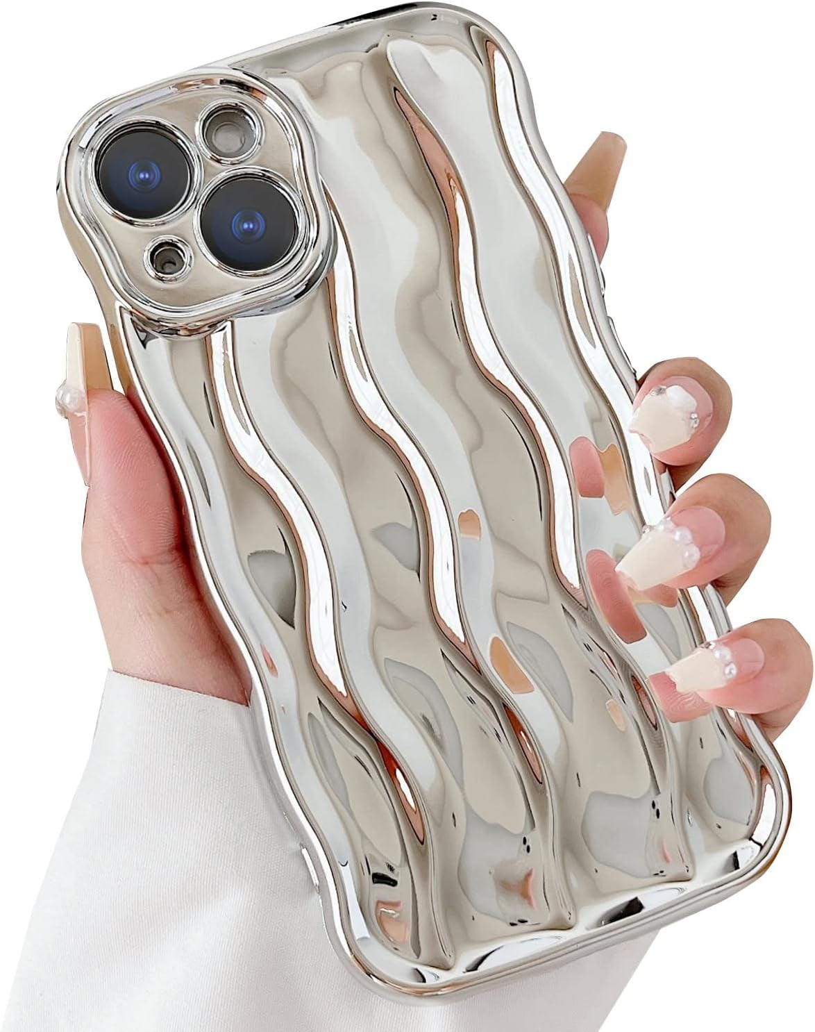 Compatible with iPhone 13 Case Water Ripple Pattern Cute Curly Wave Frame  Shape Shockproof Soft TPU Case for Women Girls Slim Phone Case (Silver) -  Walmart.com