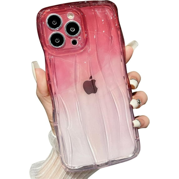 Compatible with iPhone 13 Case for Women/Girls, Cute Transparent Gradient Water Ripple Wave Anti-Scratch Shockproof Case for iPhone 13, Pink