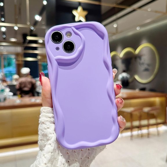 Compatible with iPhone 13 Cute Kawaii Curly Cream Frame Shape Soft Silicone Shockproof Protective Phone Case Cover for Women Girls Purple