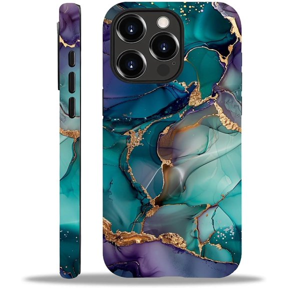 Compatible with iPhone 13 Pro Case, Elegant Agate Marble 13 Pro 2 in 1 Silicone Mixed Hard Pc Case, Durable Shock-Proof Protection Pattern Design